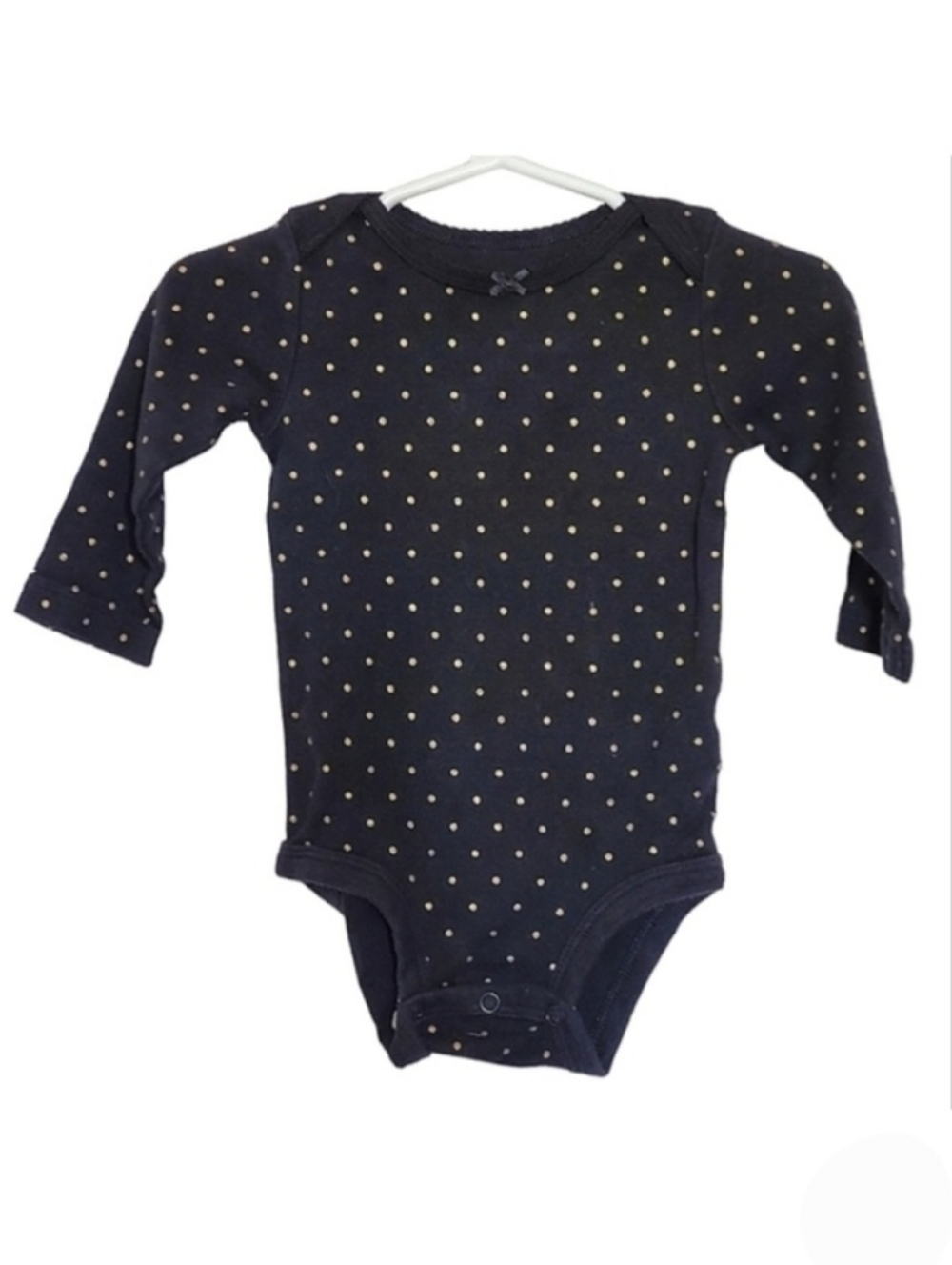 K1143 * Carter's Girls Polka Dot Long Sleeve Bodysuit Black Gold Size 12M